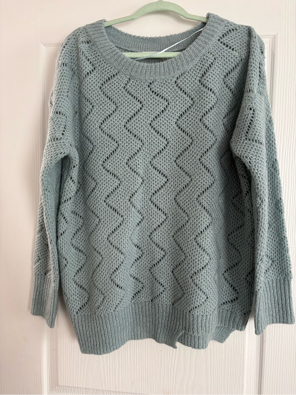 Open-Knit Chevron Sweater with Glitter threads